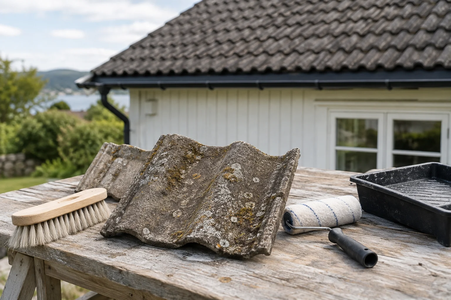 Utstyr til rens og overflatebehandling av takstein.