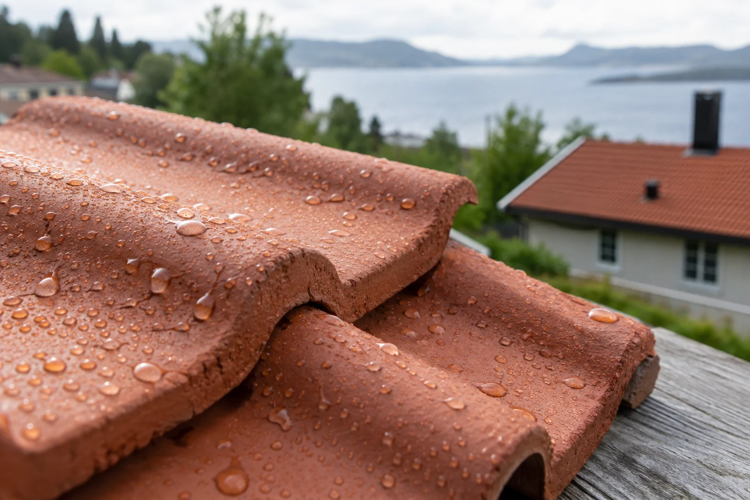 Vanndråper på overflaten av en teglstein.