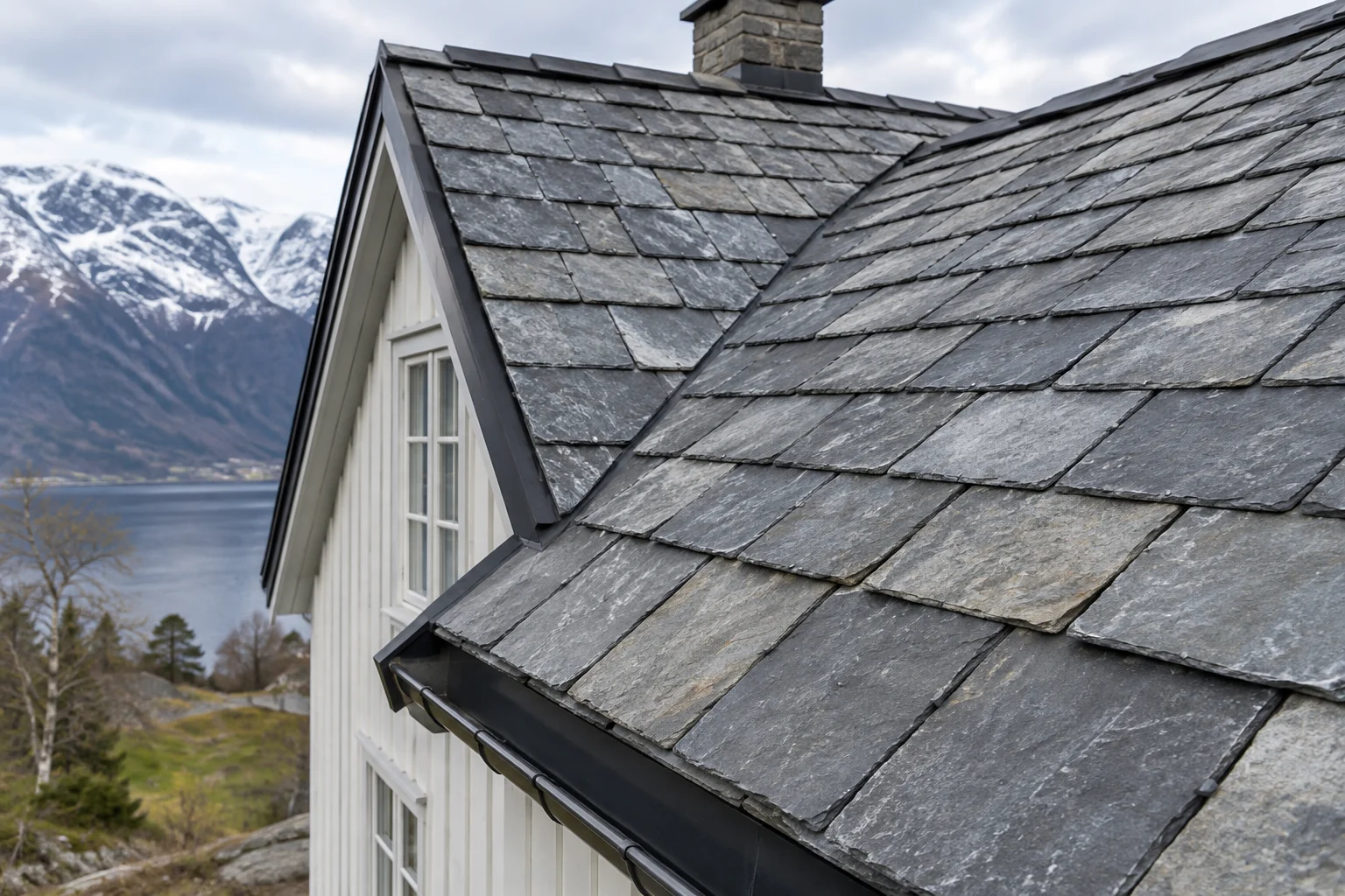 Naturskifer med synlige kanter og naturlig steinstruktur.